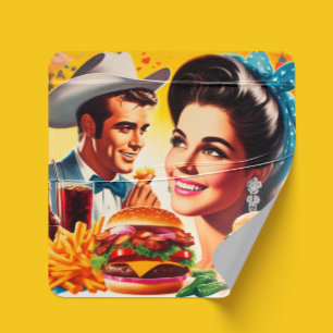 Retro Fast Food Couple Square Sticker