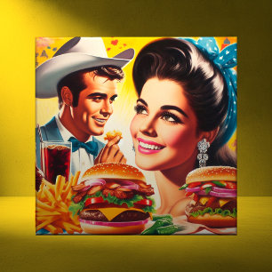Retro Fast Food Couple Tile