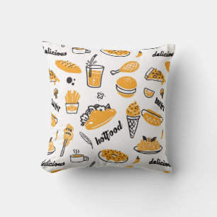 Retro Fast Food Hand Drawn Sketch Pattern Throw Pillow