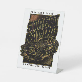 Retro Fast Lane Fever Sports Car Art Pedestal Sign