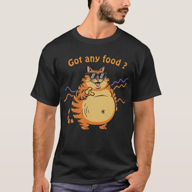 Retro Fat Cat Asking for Food T-Shirt (Front)