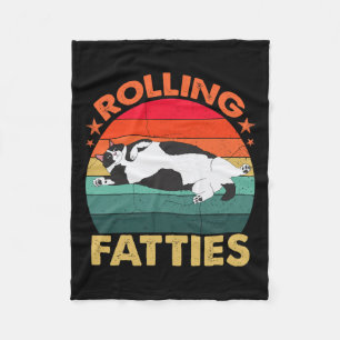 Retro Fat Kitten Tee Funny Cat Rolling Fatties  Fleece Blanket