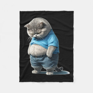 Retro Fat Kitten Tee Funny Cat Rolling Fatties Fleece Blanket