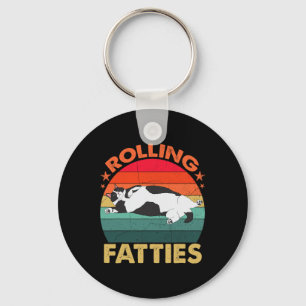 Retro Fat Kitten Tee Funny Cat Rolling Fatties Keychain