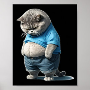 Retro Fat Kitten Tee Funny Cat Rolling Fatties  Poster