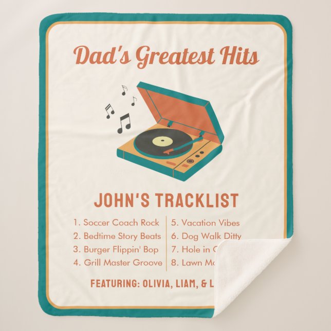 Retro Father's Day "Dad's Greatest Hits" Custom  Sherpa Blanket (Front)