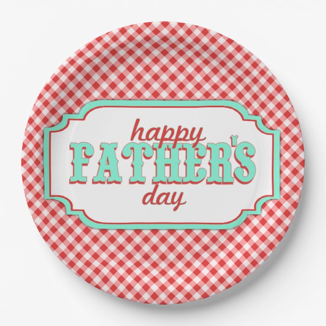 Retro Fathers Day Paper Plates-Plaid Paper Plate (Front)