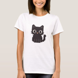 Retro faux cross-stitch pixel art Black Cat T-Shirt