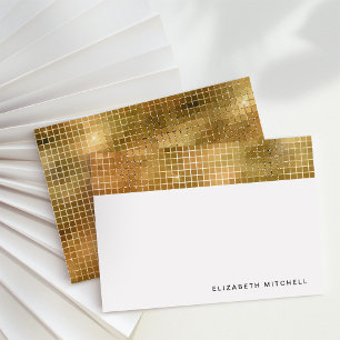 Retro Faux Gold Disco Ball Mirror Monogram Card