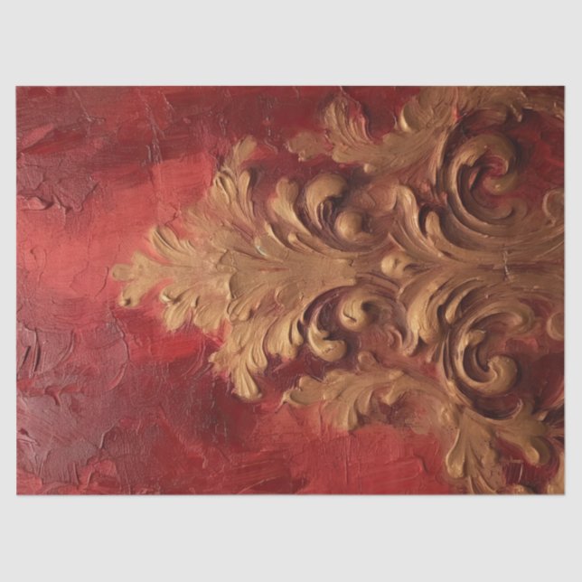 Retro faux gold Victorian ornaments burgundy red Tissue Paper (Front)