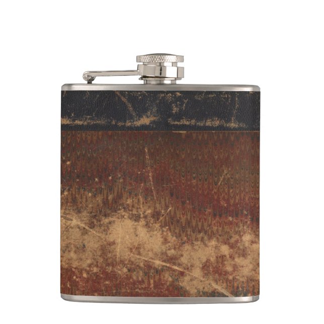 Retro faux leather, looks old, scratched & worn hip flask (Front)