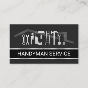 Retro Faux Silver Handyman Tools Layer Business Card