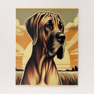 Retro Fawn Great Dane Yellow Brown Black Artwork Jigsaw Puzzle