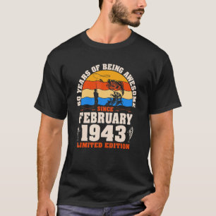 Retro February 1943 80 Year Old Fishing  80th Birt T-Shirt