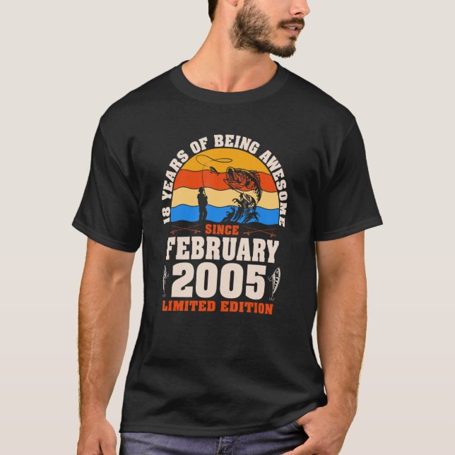 Retro February 2005 18 Year Old Fishing  18th Birt T-Shirt (Front)