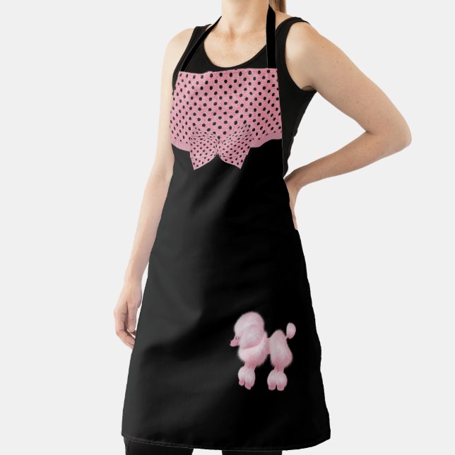 Retro Feel Pink Poodle and Polka Dot Apron (Insitu)