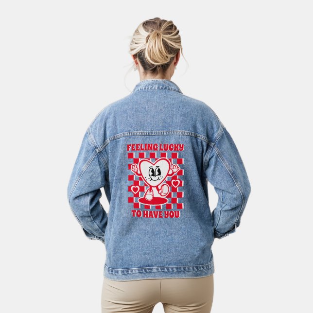 Retro Feeling Lucky Women's Valentine's Day  Denim Jacket (Model)