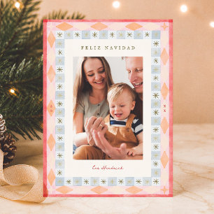 Retro Feliz Navidad Colourful Christmas Photo Holiday Card