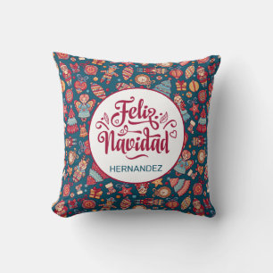 Retro Feliz Navidad Personalized Throw Pillow