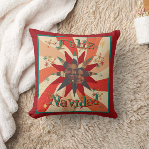 Retro Feliz Navidad Photo and Message Christmas Throw Pillow