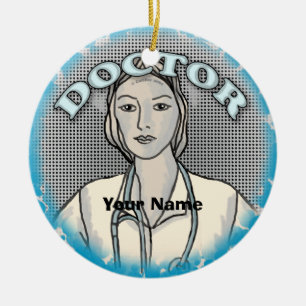 Retro female doctor  ceramic ornament