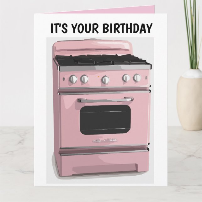 RETRO FEMME ROSE FOUR ANNIVERSAIRE GRANDE CARTE (Devant)
