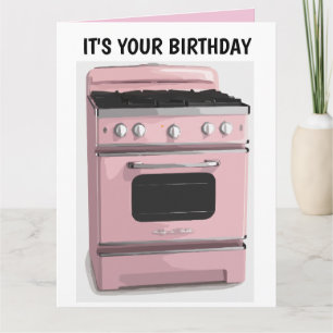 RETRO FEMME ROSE FOUR ANNIVERSAIRE GRANDE CARTE