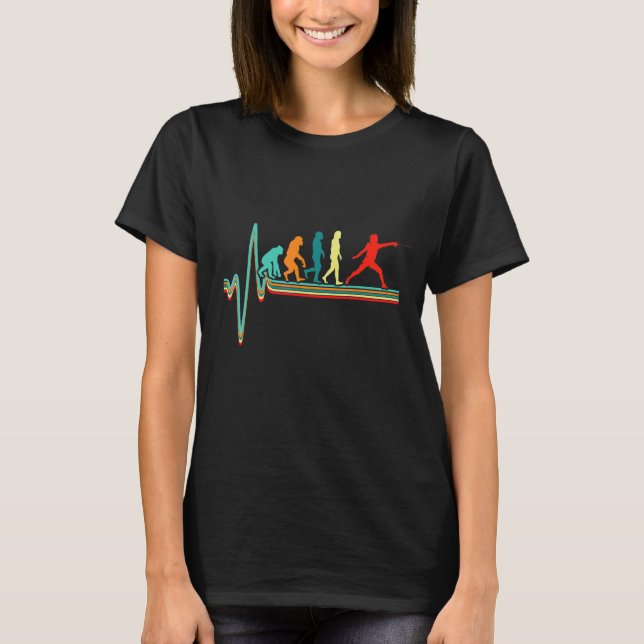 Retro Fencer Evolution Heartbeat Fencing Rapier Ep T-Shirt (Front)