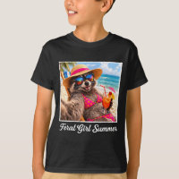 Retro feral girl summer funny raccoon beach vibes