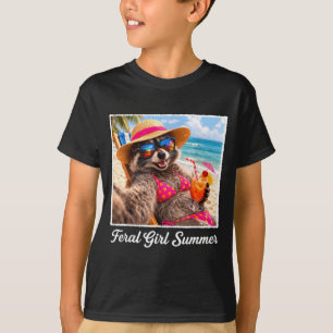 Retro feral girl summer funny raccoon beach vibes T-Shirt