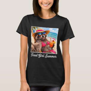 Retro feral girl summer funny raccoon beach vibes T-Shirt