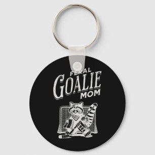 Retro Feral Goalie Hockey Mom Raccoon Ice Hockey P Keychain