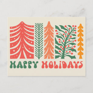 Retro Festive Forest Holiday Postcard