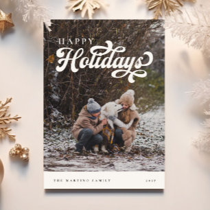 Retro Festive Happy Holidays Photo Christmas Card