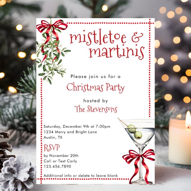 Retro Festive Mistletoe & Martinis Christmas Party Invitation (Creator Uploaded)