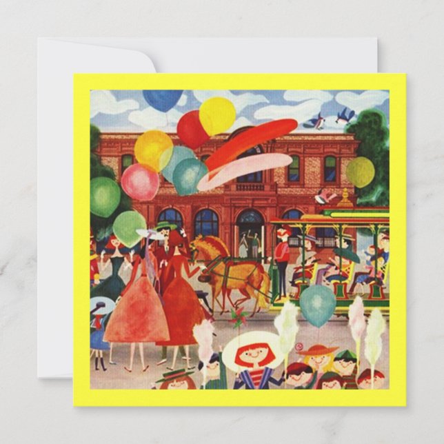 Retro Festive Party In Outdoors Picnic Invitations (Front)