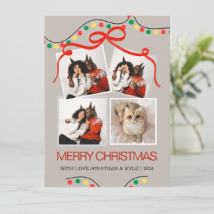Retro Festive String Lights Multi Photo Christmas Holiday Card