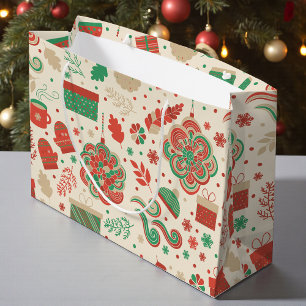 Retro Festive Winter Christmas Holidays Large Gift Bag