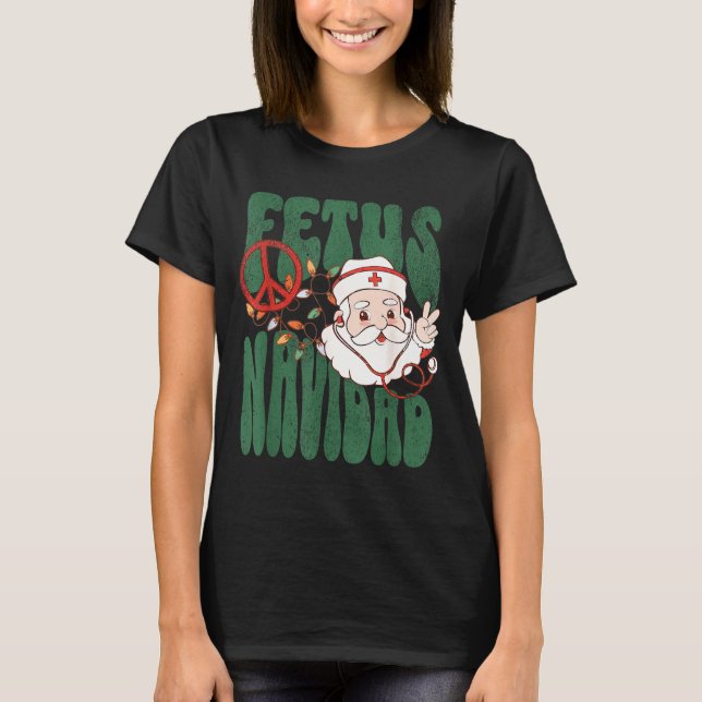 Retro Fetus Navidad Santa Claus Christmas Obgyn Nu T-Shirt (Front)