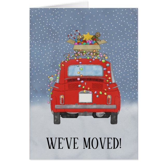 Retro Fiat 500 car New Address Announcement  (Front)