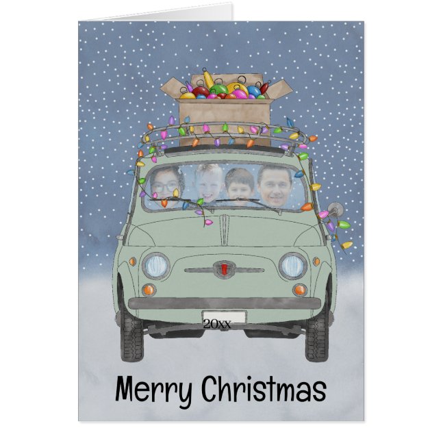 Retro Fiat 500 customizable photo card (Front)