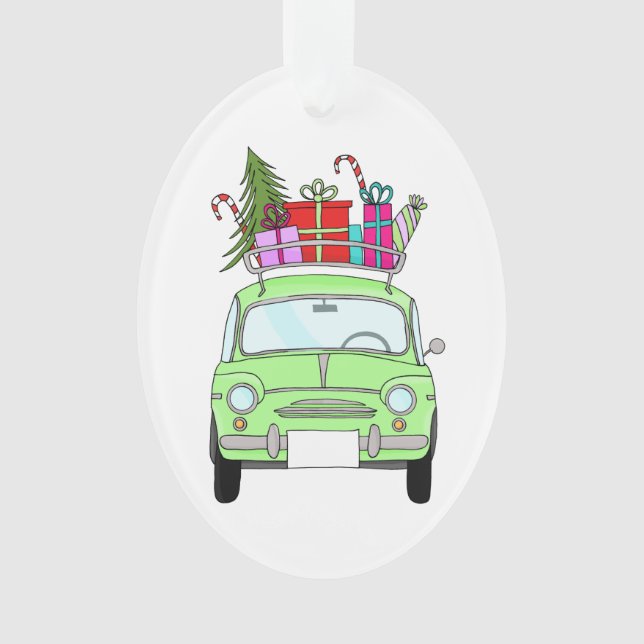 Retro Fiat 500 with Christmas Gifts Ornament (Front)