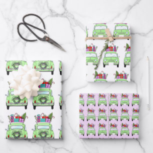 Retro Fiat 500 with Christmas Gifts Wrapping Paper Sheet