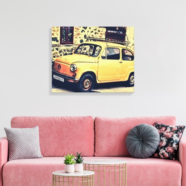 Retro fiat 600 rustic street scene canvas print (Insitu(LivingRoom))