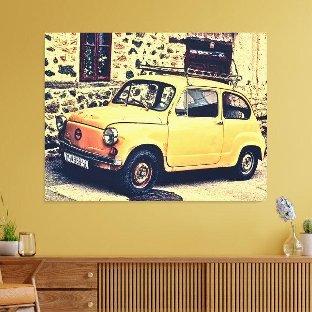 Retro fiat 600 rustic street scene canvas print (Insitu(LivingRoom))
