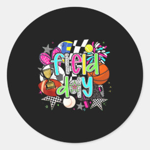 Retro field day team sports teacher kids last day classic round sticker