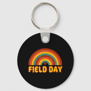 Retro field day yellow rainbow field day teachers keychain