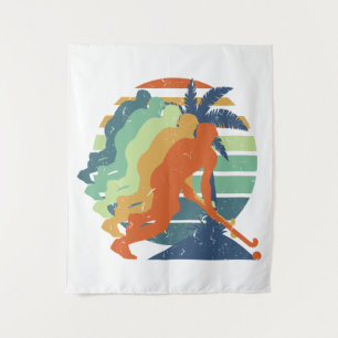 Retro Field Hockey Game Player, Field Hockey Sport Tapestry