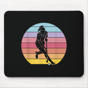 Retro Field Hockey Player Tackling Goal Field Hock Mouse Pad