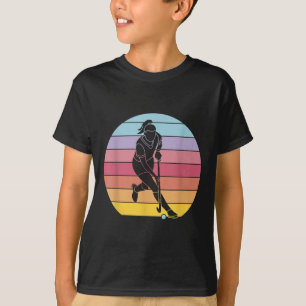 Retro Field Hockey Player Tackling Goal Field Hock T-Shirt